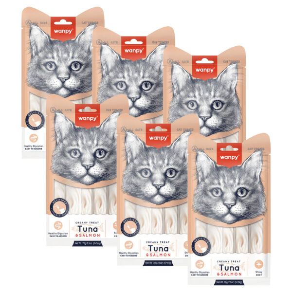 Pack 6 X Wanpy Cat Snack Creamy Tuna Shrimp Atun Camaron 70gr 6