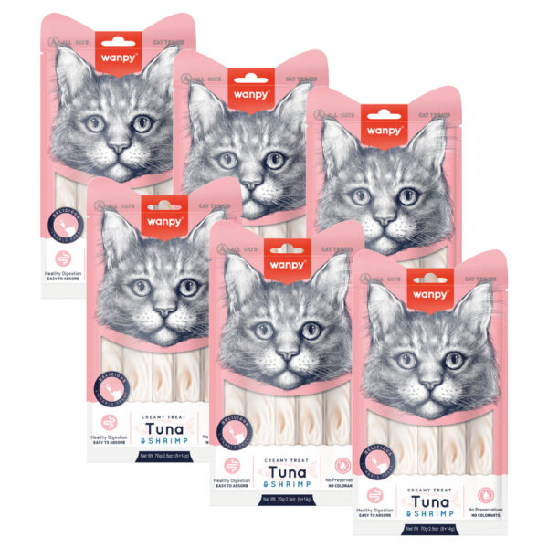 Pack 6 X Wanpy Cat Snack Creamy Tuna Shrimp Atun Camaron 70gr