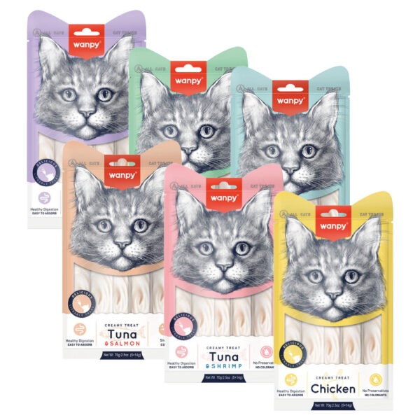 Pack 6 X Wanpy Cat Snack Creamy Tuna Shrimp Atun Camaron 70gr 9